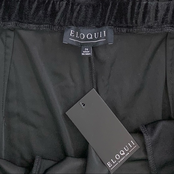 NWT Eloquii Velvet High Waisted Paperbag Pull On Tie Waist Pants In Black - Picture 6 of 8